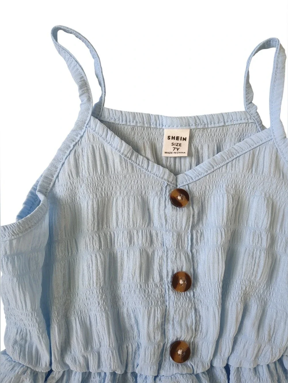 Girls Light Blue Button Front Cami Dress (Size 7)